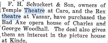 Bad Axe Opera House - Cass City Chronicle May 4 1923